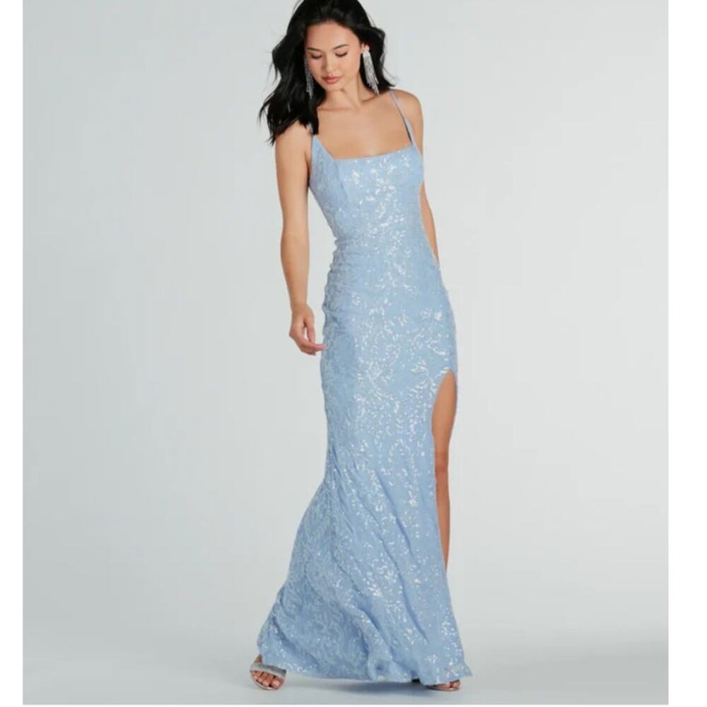 Windsor Blue Sequin Maxi Gown Formal Dress Size S